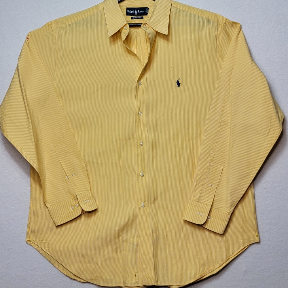 Ralph Lauren Men's Yellow Striped Long‎ Sleeve Shirt SIZE 17.5/34-35. #864